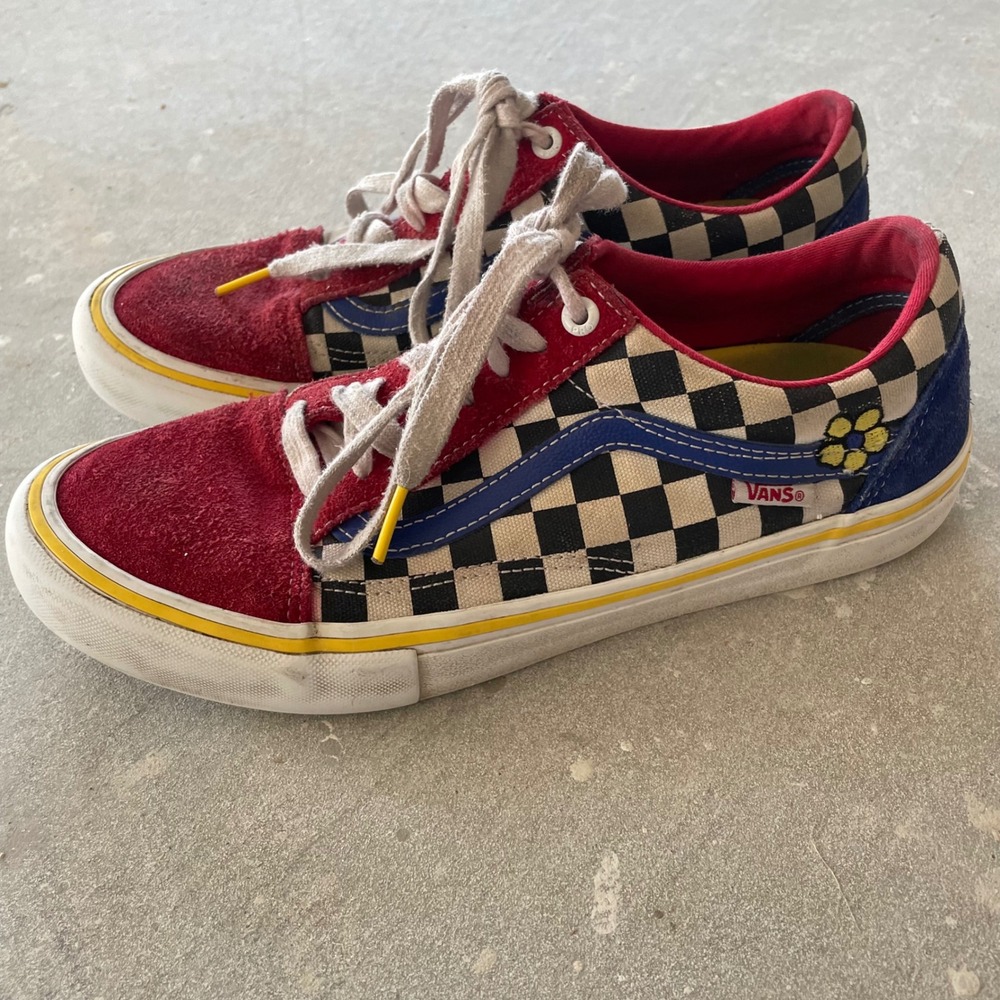 VANS Old Skool Brighton m-8.5 w-10 Checkered MULTICOLOR Flower embroidered READ - Picture 4 of 13